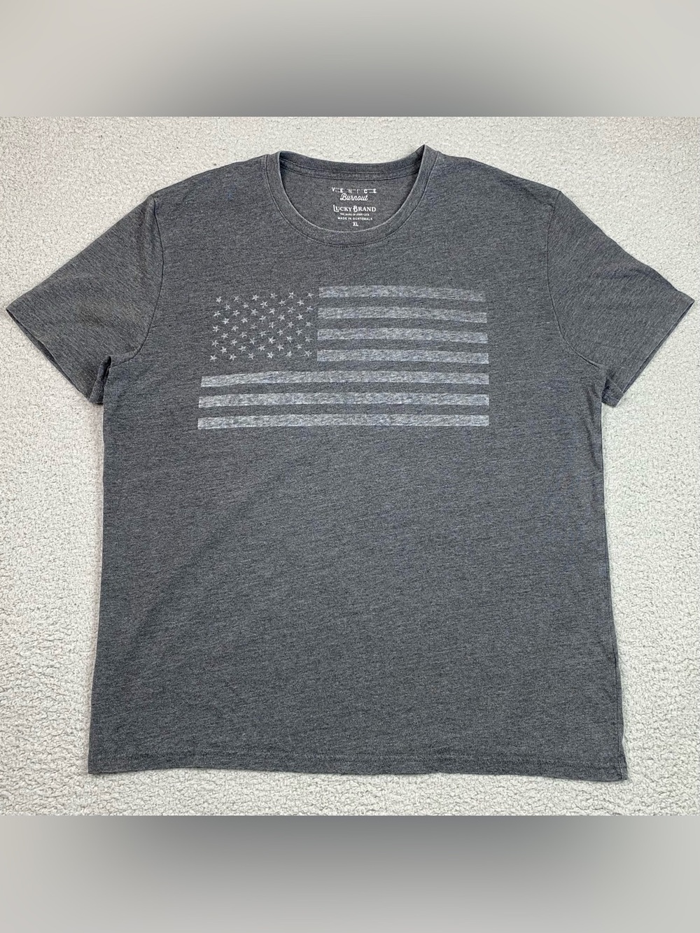Lucky Brand Venice Burnout Men's Size XL American Flag T Shirt Gray Short Sleeve